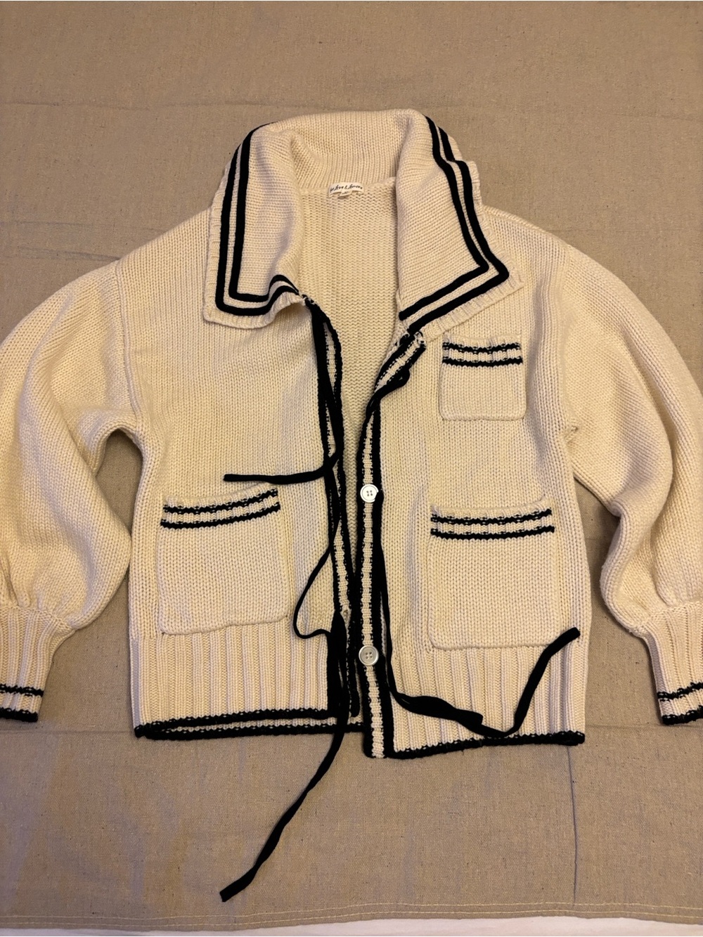 For Love & Lemons Marina Cream Knit Sailor Cardigan with Black Trim XS - Picture 4 of 15